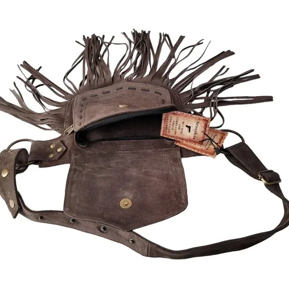 2025Genuine LeatherFestival Cow Girl Pocket Belt | Hip bag with Fringe Coffee… - Picture 7 of 14